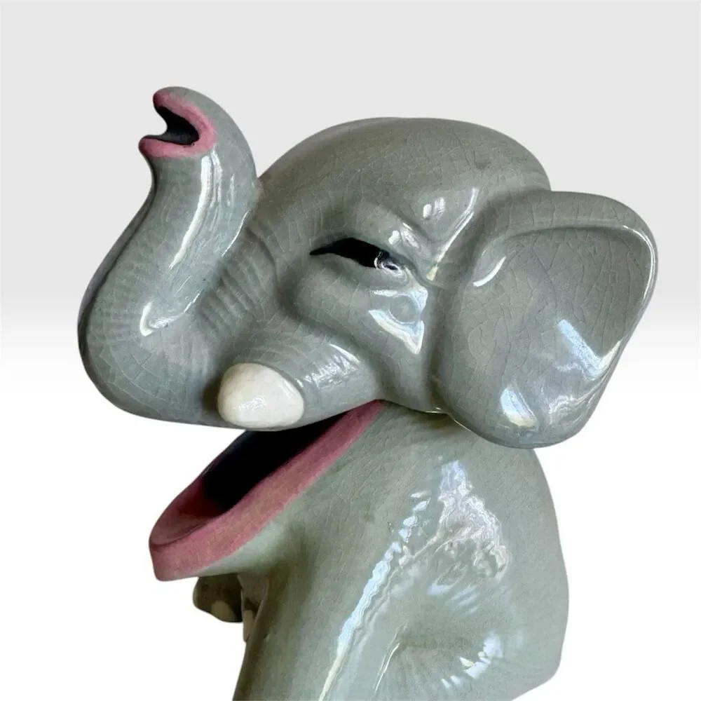Vintage Mid-Century Ceramic Elephant Ashtray Trinket Novelty Decor Signed Alex